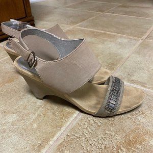 Anne Klein silver and tan wedges size 7.5M